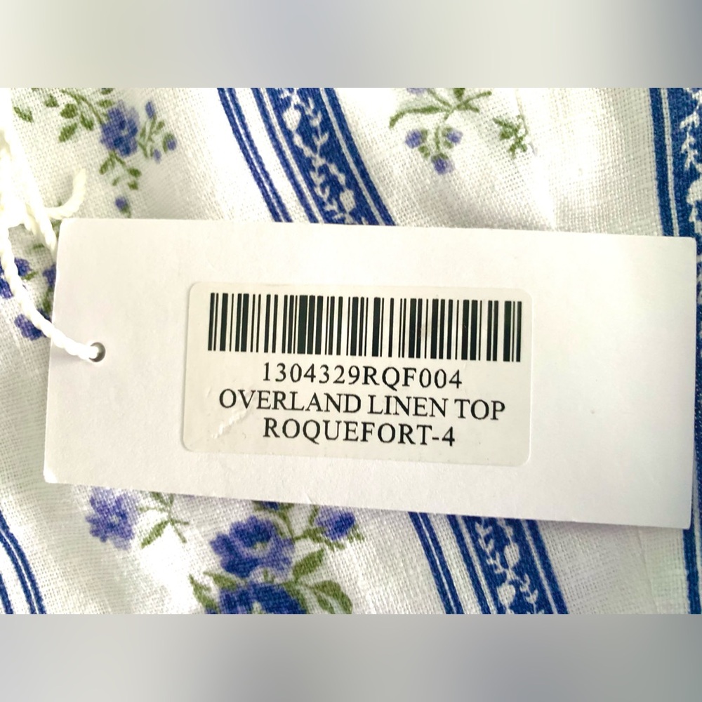 Reformation Overland Linen Tank Top, White and Blue Floral - Picture 6 of 10